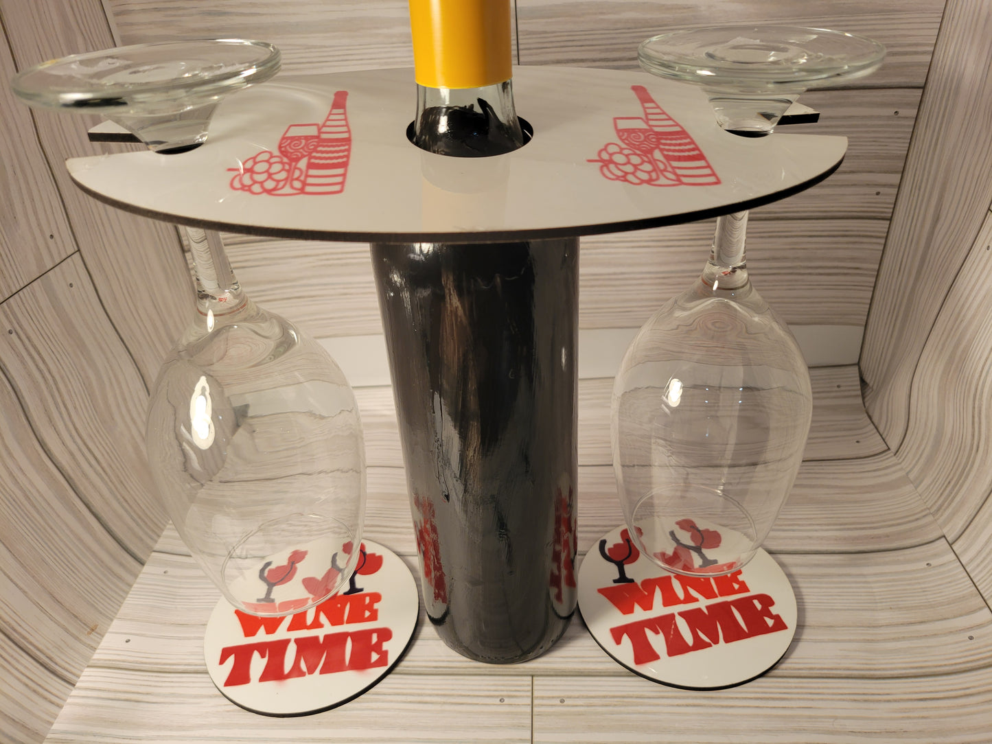 Wine bottle holder w/ 2 glasses