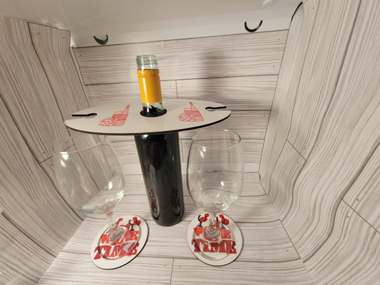Wine bottle holder w/ 2 glasses